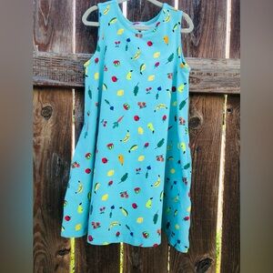 Hanna Andersson Blue Fruit Print Dual Pockets Sleeveless TankTop Dress Sz5 Girls